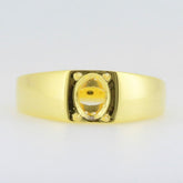 Men's semi mount ring setting in yellow gold with an oval stone holder, perfect for custom gemstone placements.